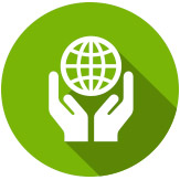 two animated white hands holding up globe on green background