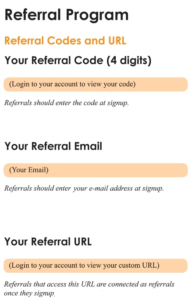 rewards points graphic showing proper placement of referral code, URL, email and how to invite friends