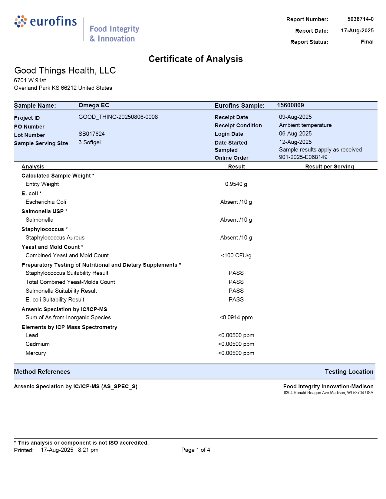 omega-3 enteric coated third party testing