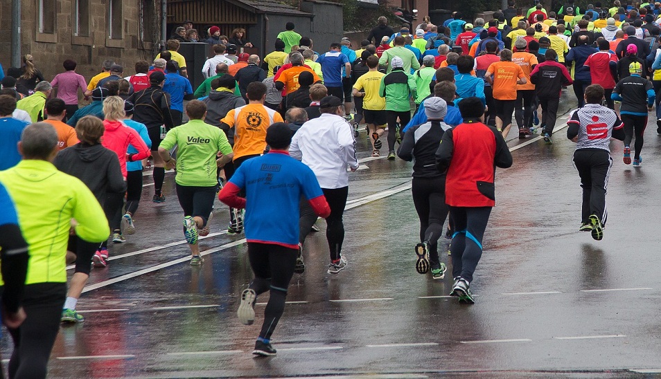 marathon runners on a city street