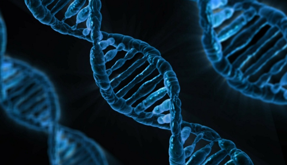 blue DNA strand black background