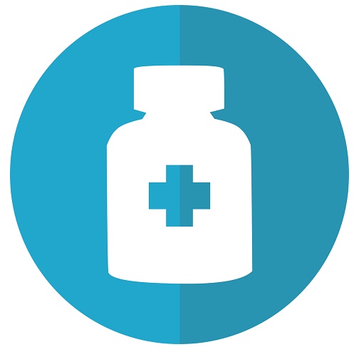white bottle with blue cross in middle